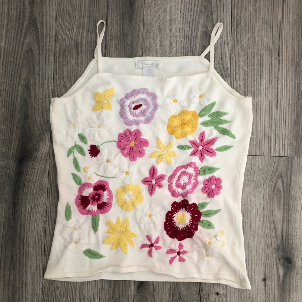 Vintage Etincelle Couture Floral Embroidered Tank Top French T4 US 10-12/Large